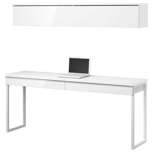 BESTA BURS çalışma masası ve duvar dolabı parlak beyaz 180x40 cm IKEA