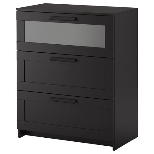 BRIMNES 3 çekmeceli şifonyer siyahcam 78x95 cm IKEA Yatak Odaları