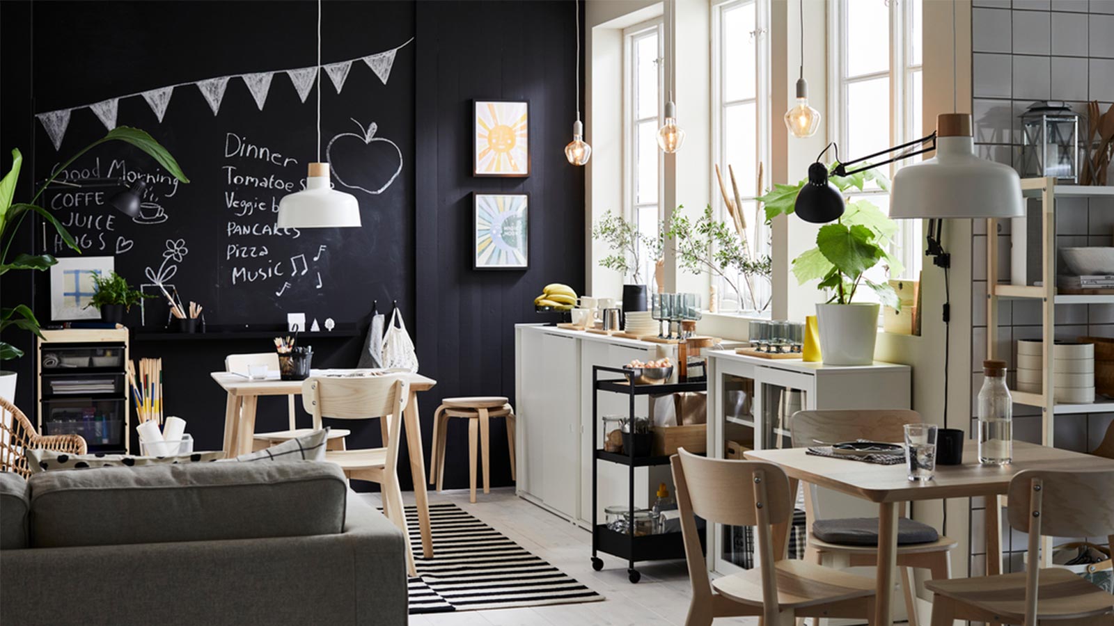 IKEA-iskandinav kafe atmosferine sahip rahat bir yemek odasi 1