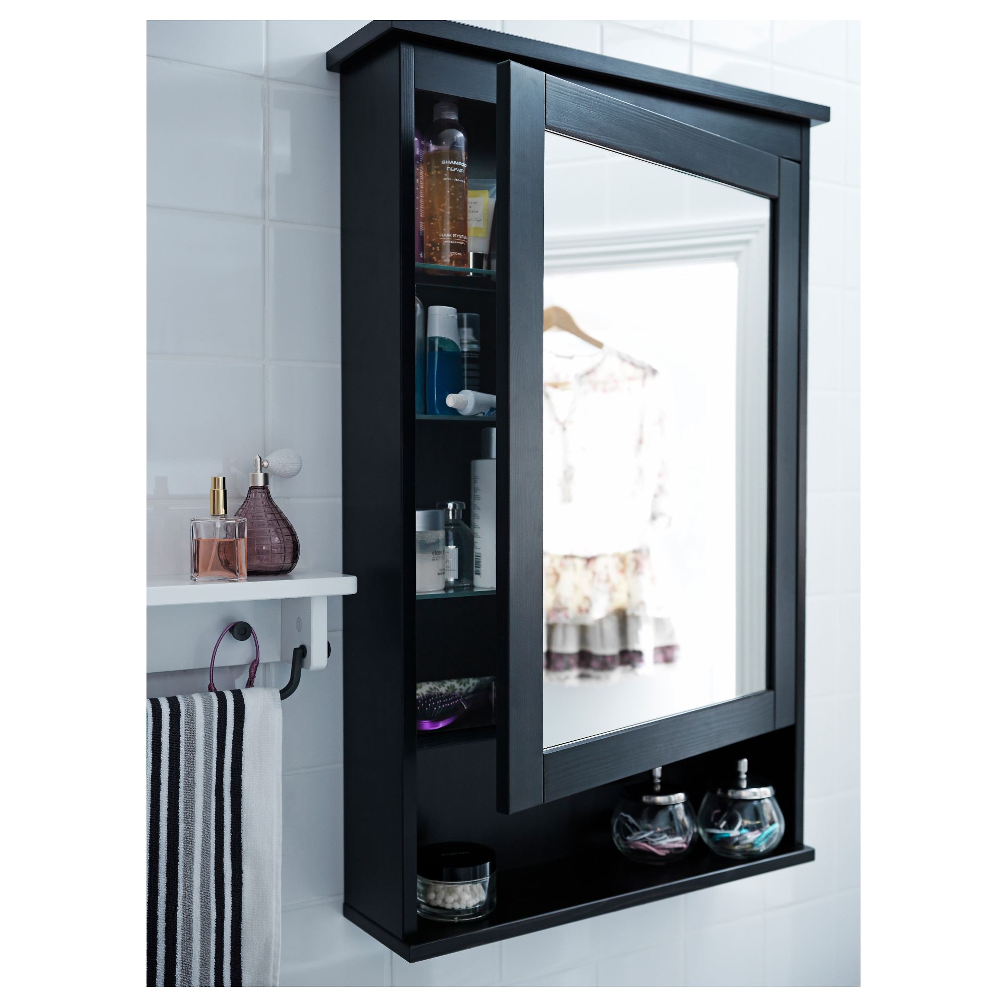 HEMNES mirror cabinet black-brown 63x16x98 cm | IKEA Bathroom