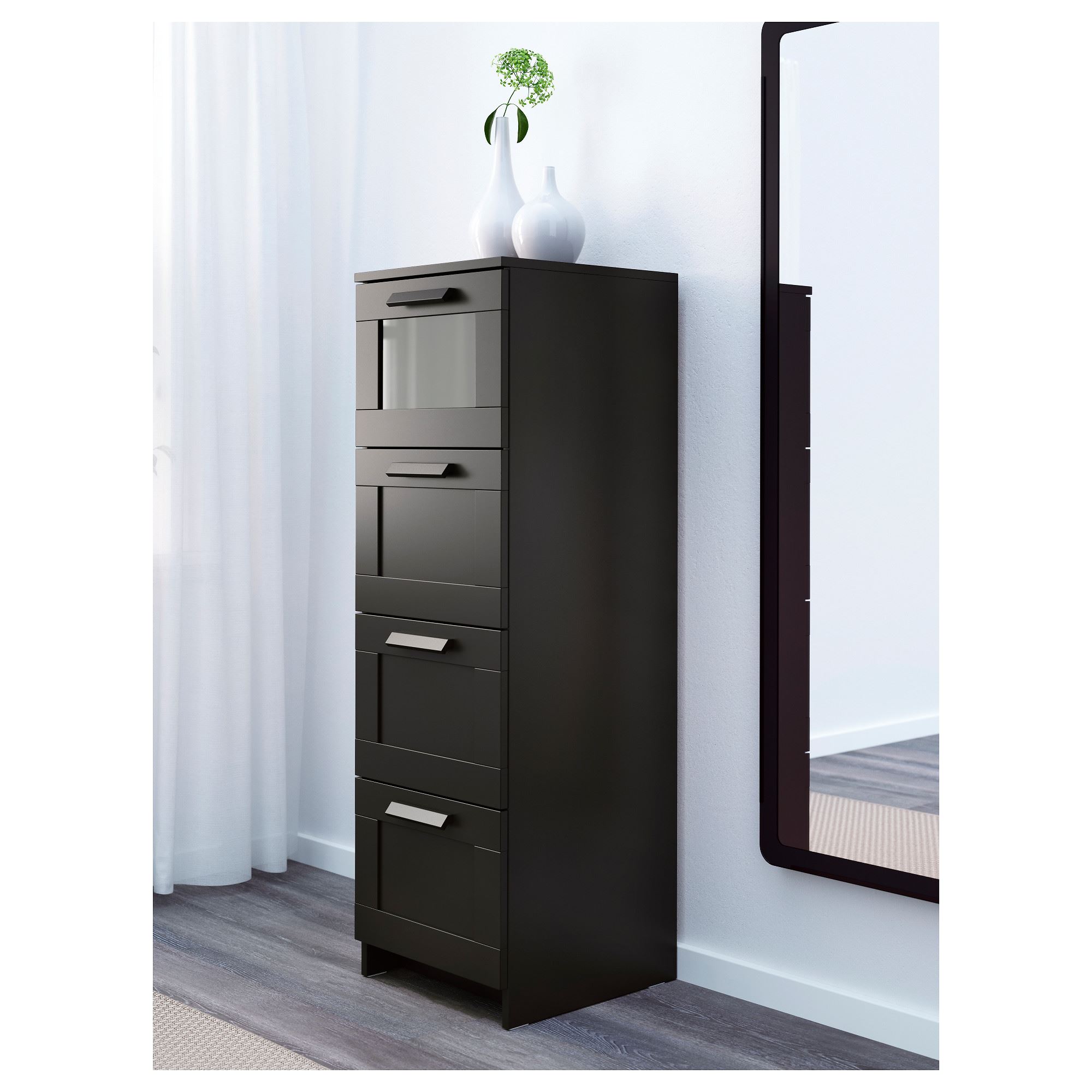 BRIMNES 4 çekmeceli şifonyer siyahcam 39x124 cm IKEA Yatak Odaları