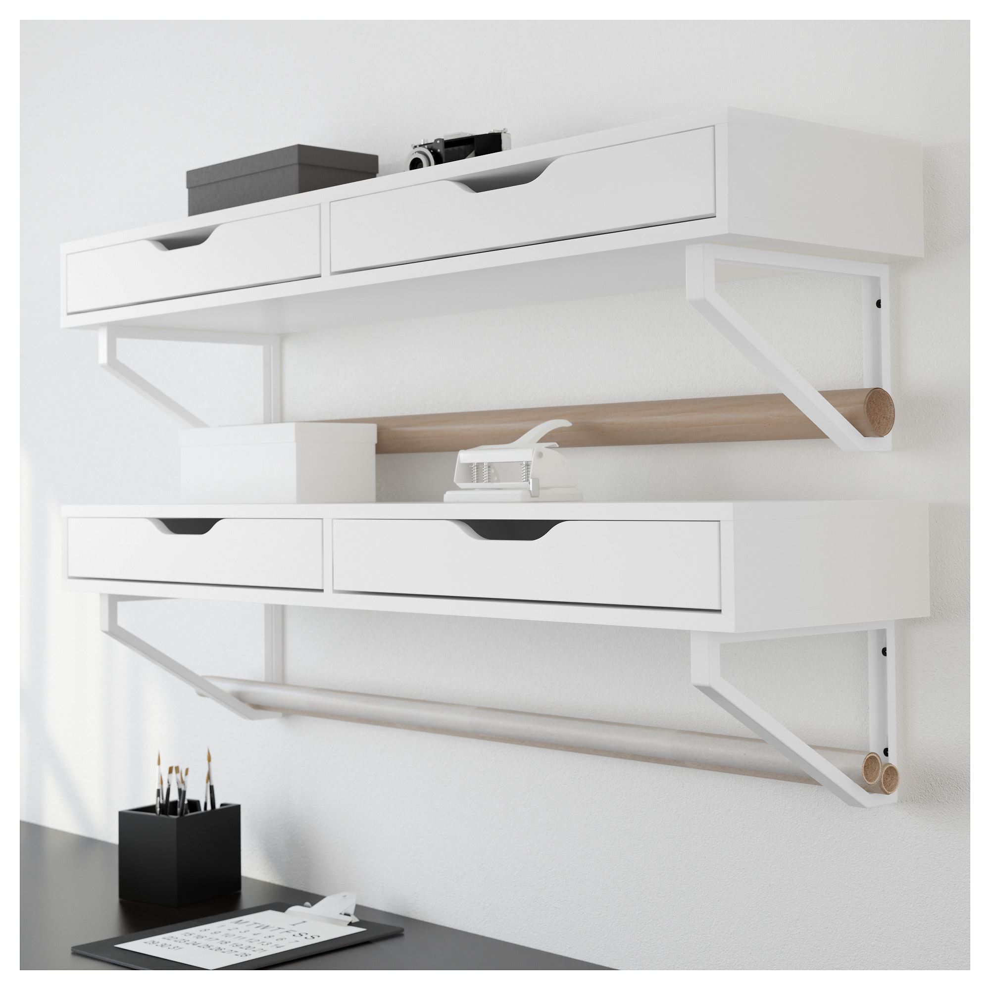 EKBY ALEX/LERBERG çekmeceli duvar rafı beyaz 119x29 cm IKEA Çalışma