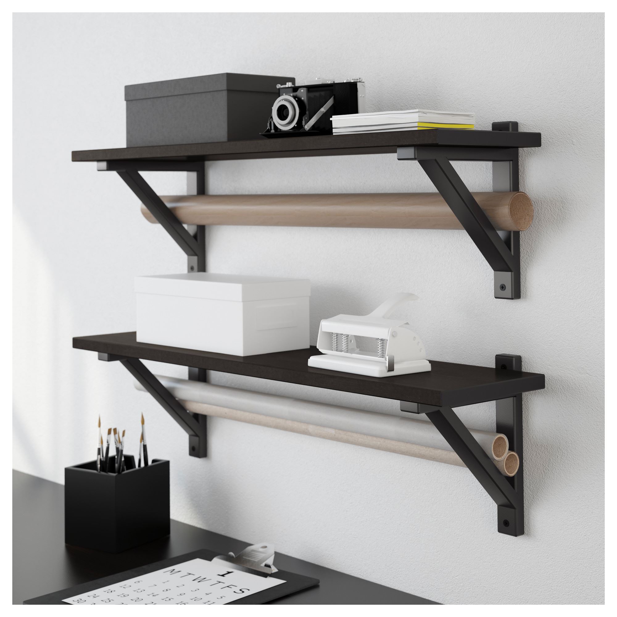 EKBY HEMNES/VALTER duvar rafı ve raf ayağı vengesiyah 79x19 cm IKEA