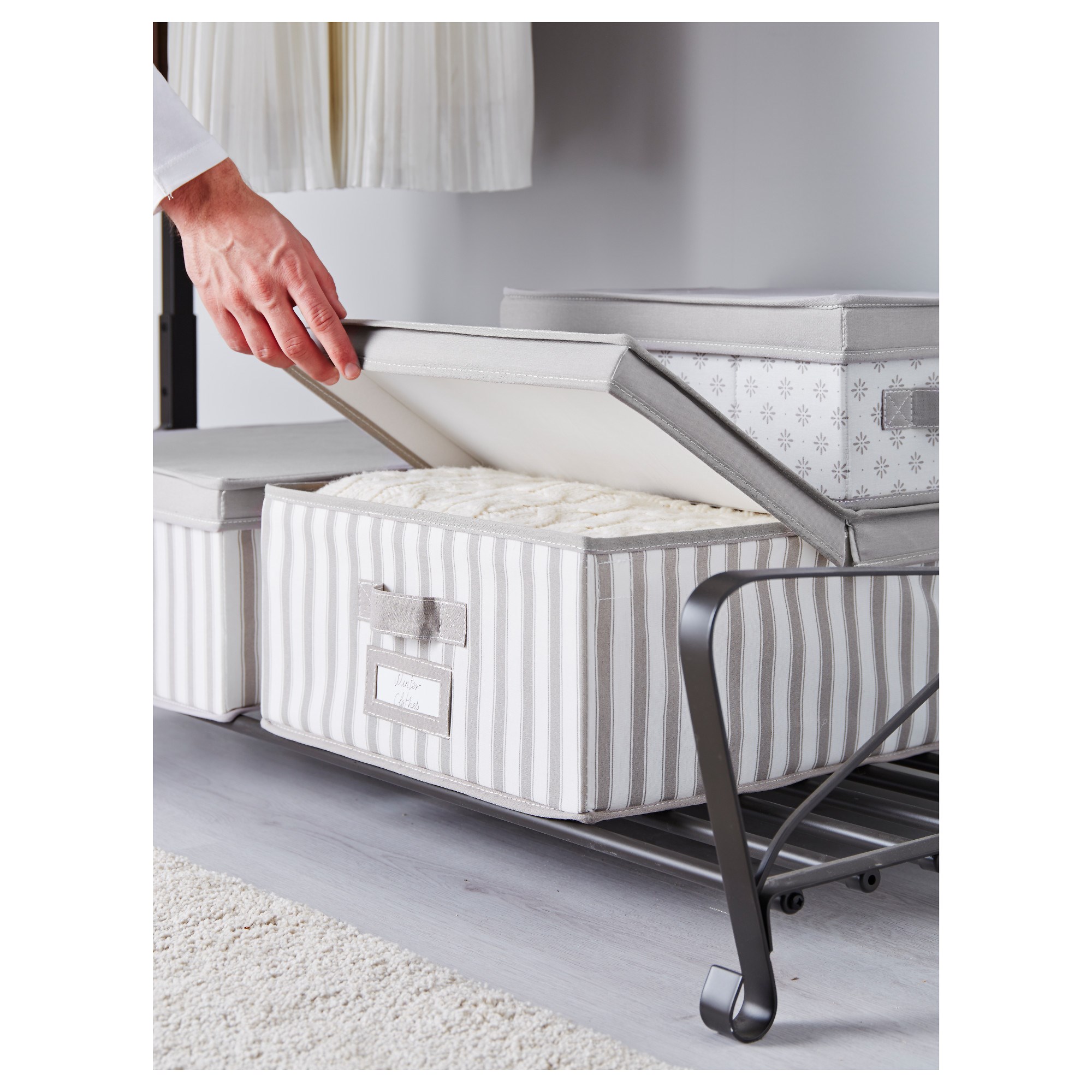 SVIRA kapaklı kutu çizgili 39x48x19 cm IKEA Ev Düzenleme
