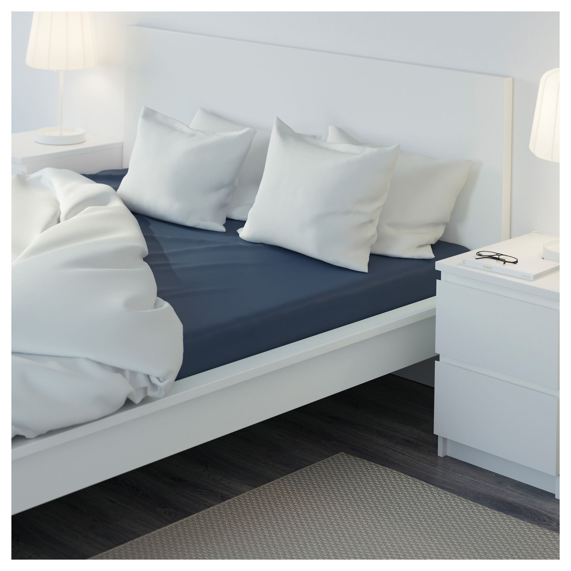 ULLVIDE çift kişilik lastikli çarşaf koyu mavi 140x200 cm ULLVIDE çift kişilik lastikli çarşaf koyu mavi 140x200 cm