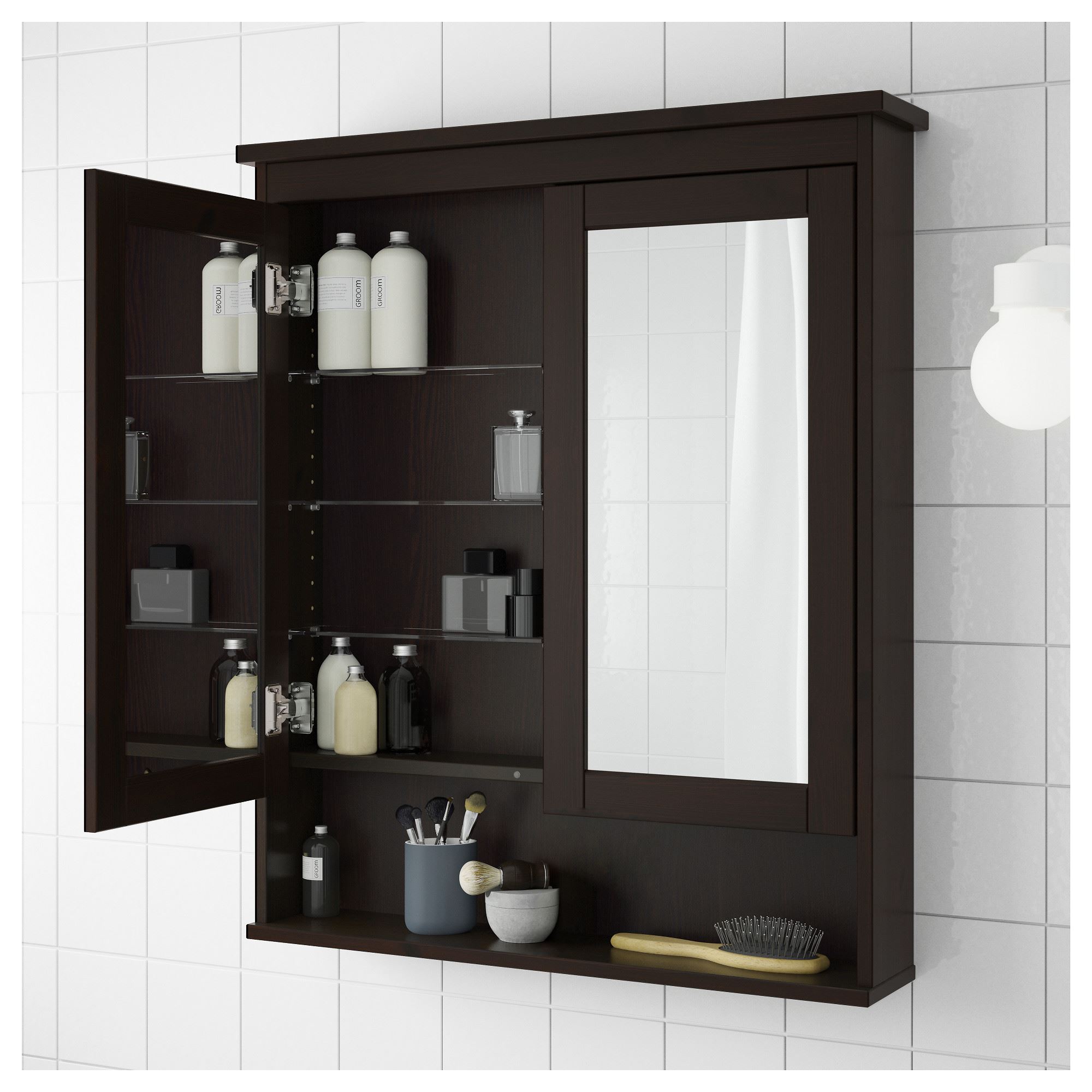 HEMNES mirror cabinet black-brown stain 83x16x98 cm | IKEA ...