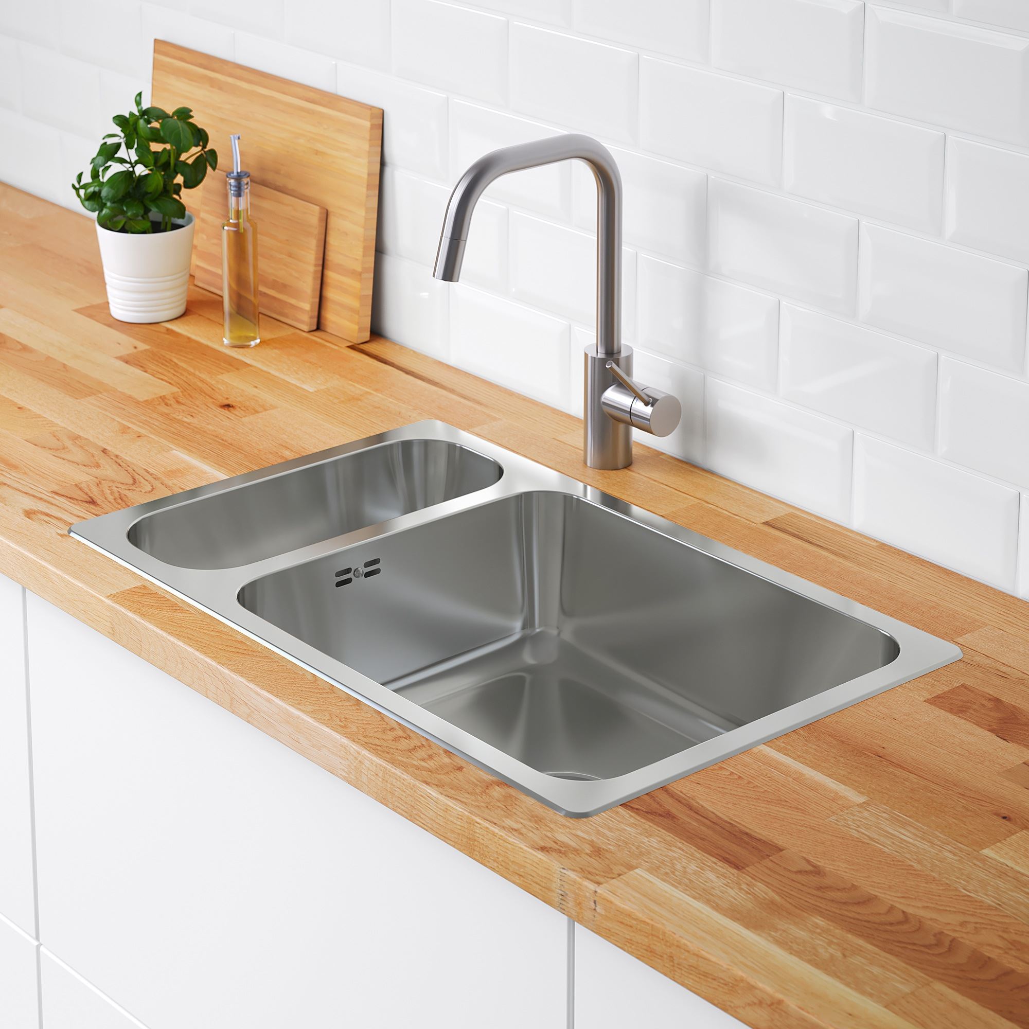 HILLESJÖN/LILLVIKEN paslanmaz çelik 75x46 cm bir buçuk gözlü eviye | IKEA