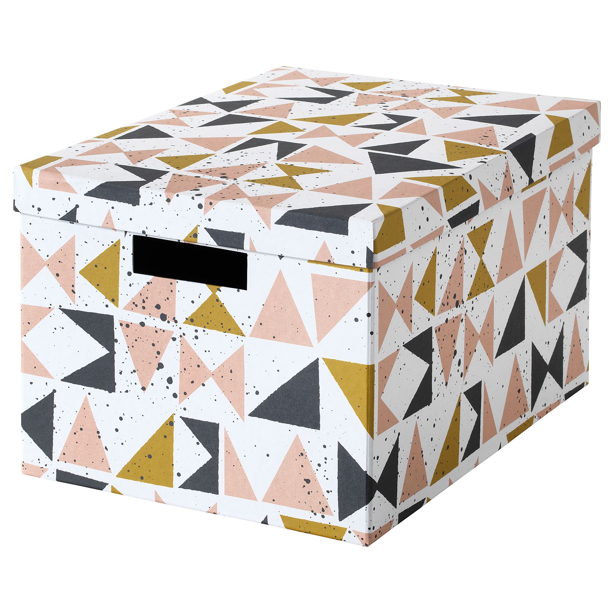 TJENA kapaklı kutu beyaz siyahpembe 25x35x20 cm IKEA Ev