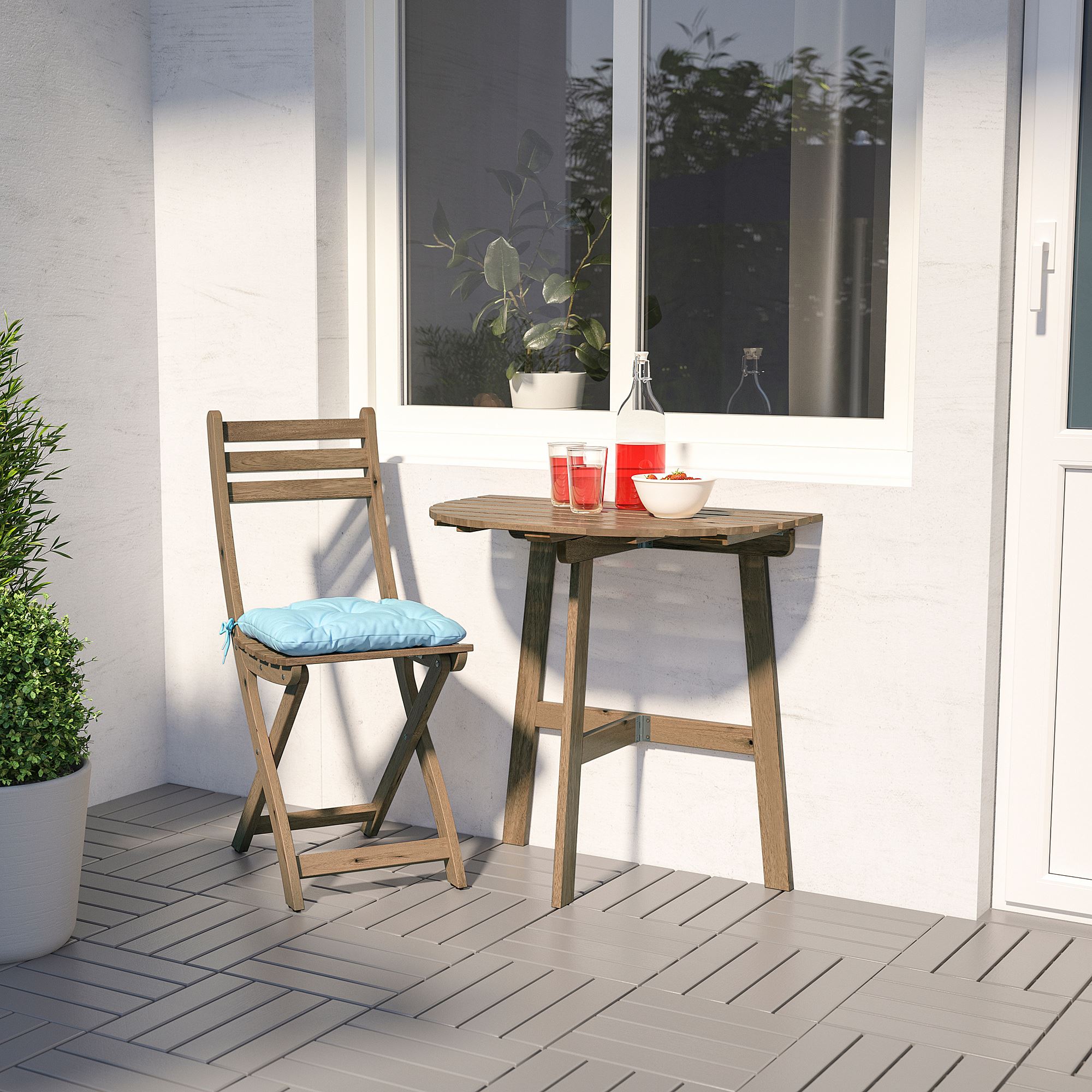 ASKHOLMEN duvar masası ve sandalye seti açık kahverengi IKEA Yaz Ürünleri