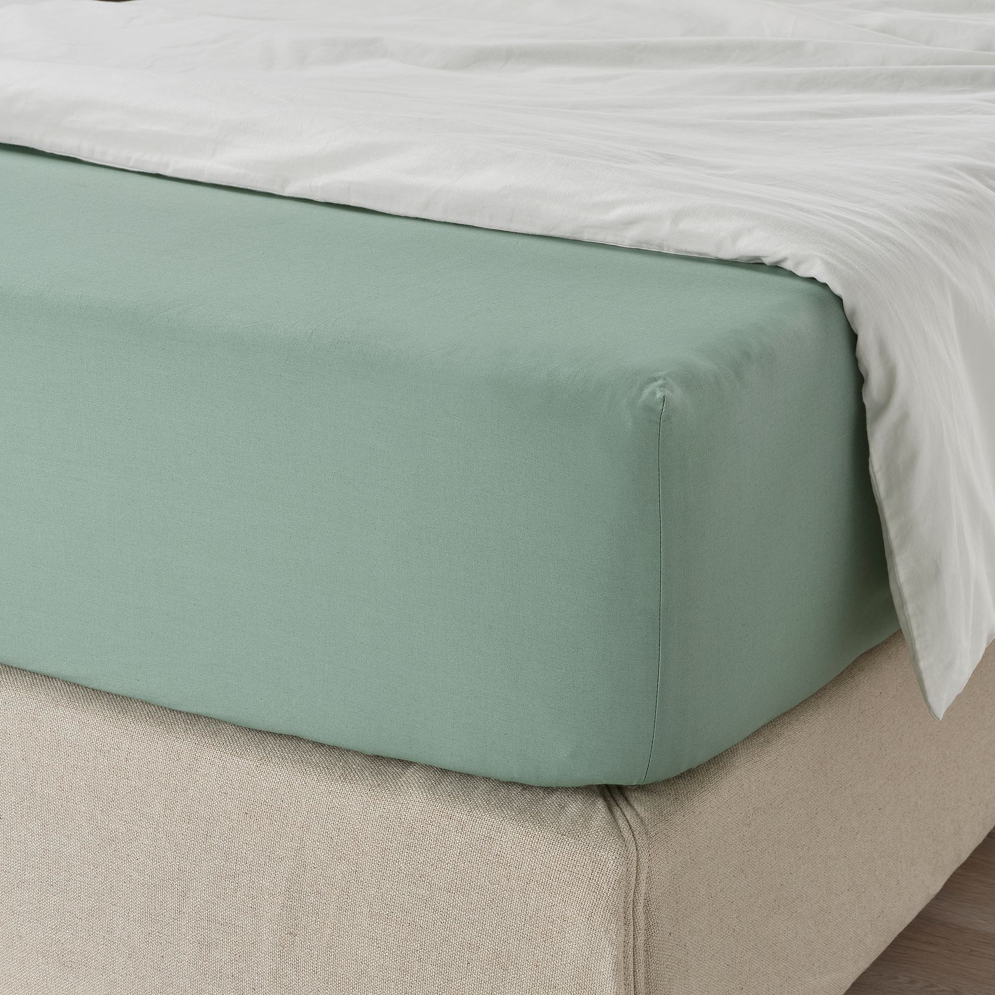 ULLVIDE grey-green 140x200 cm fitted sheet | IKEA