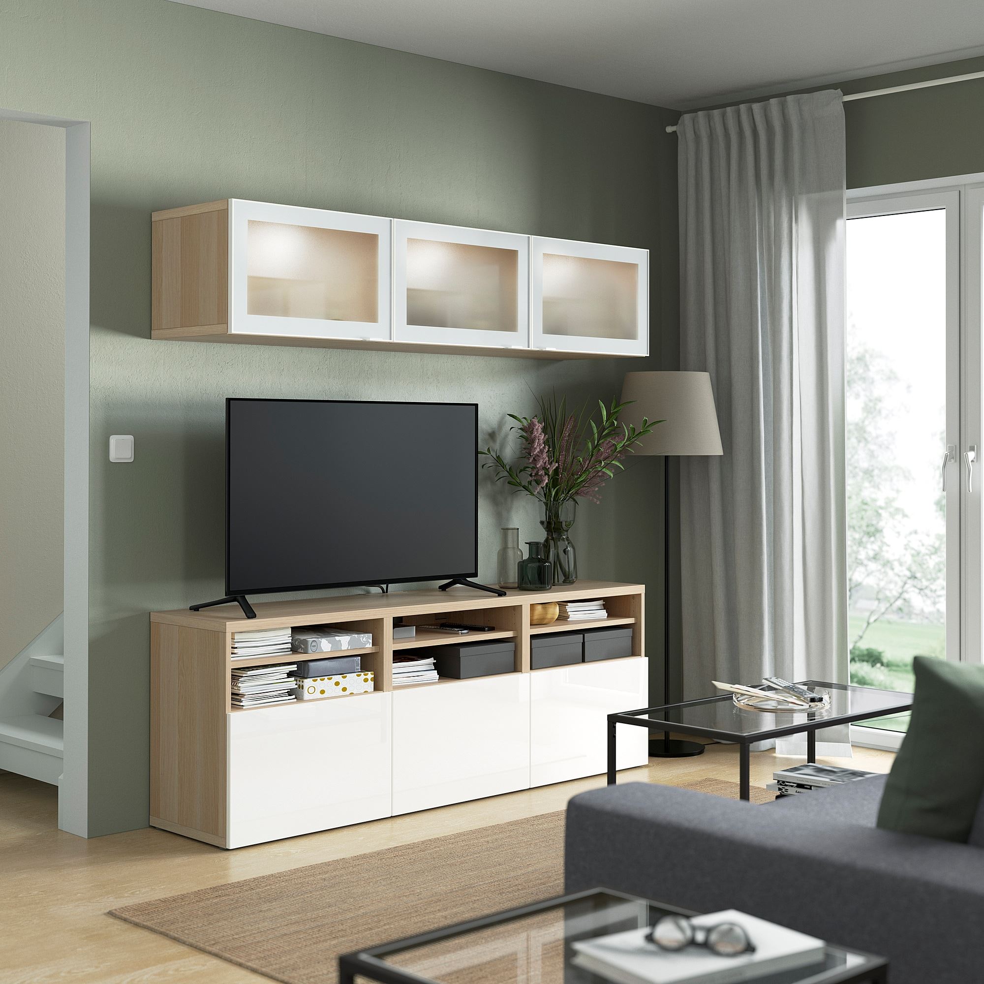 BESTA white stained oak effect/highgloss/white 180x42x192 cm tv — free download