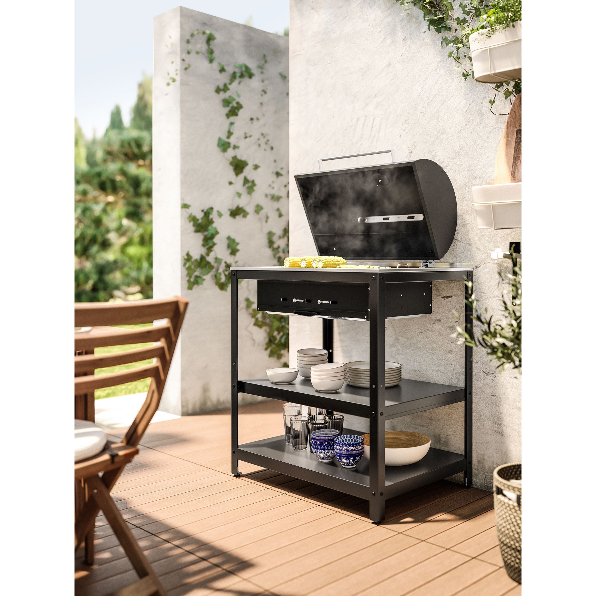 GRILLSKAR stainless steel/black 86x61 cm charcoal barbecue IKEA