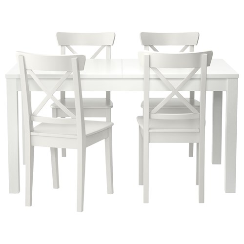 BJURSTA/INGOLF yemek masası ve sandalye seti beyaz 140 cm