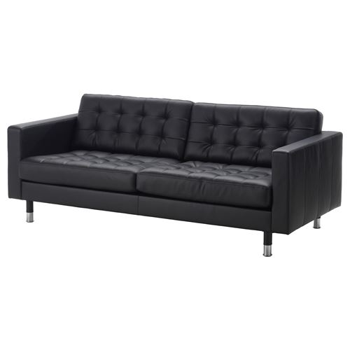 LANDSKRONA, 3-seat leather sofa, grann-bomstad black