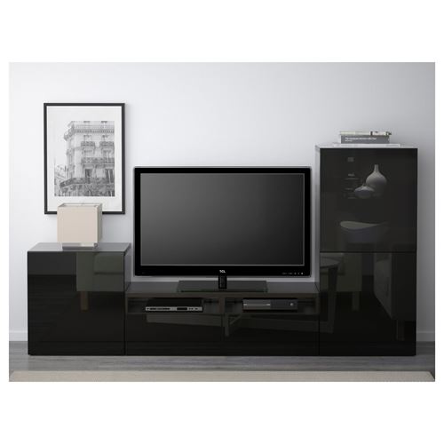 BESTA/SELSVIKEN, tv ünitesi, venge-siyah, 240x40x128 cm
