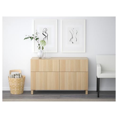 BESTA/LAPPVIKEN, storage combination, white stained oak effect, 120x40x74 cm