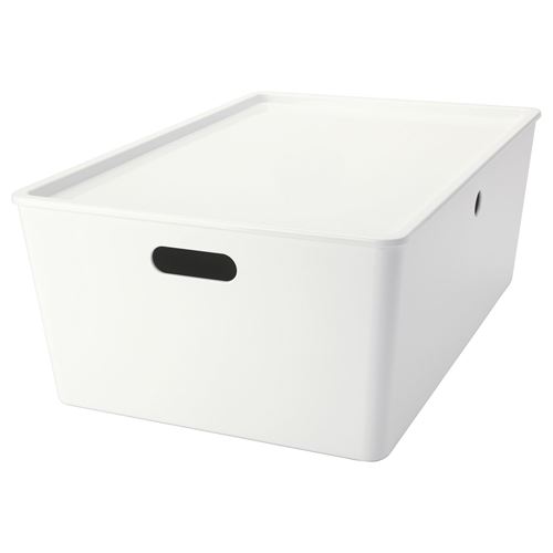 KUGGIS, box with lid, white, 37x54x21 cm