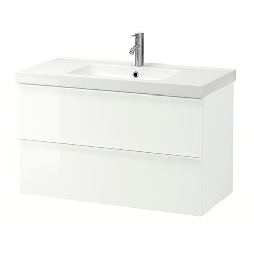 GODMORGON/ODENSVIK, lavabo dolabı, parlak cila beyaz, 103x49x64 cm