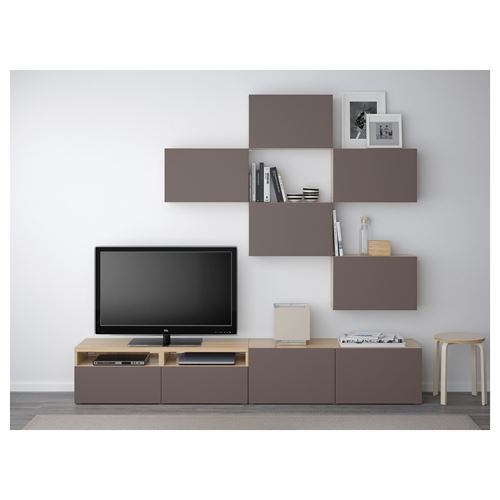 BESTA/VALVIKEN tv ünitesi ağartılmış meşe görünümlükoyu kahve 240x20