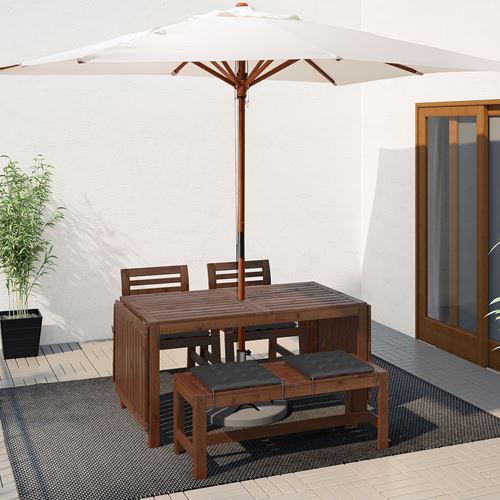 APPLARÖ, drop-leaf dining table-chair-bench set, brown