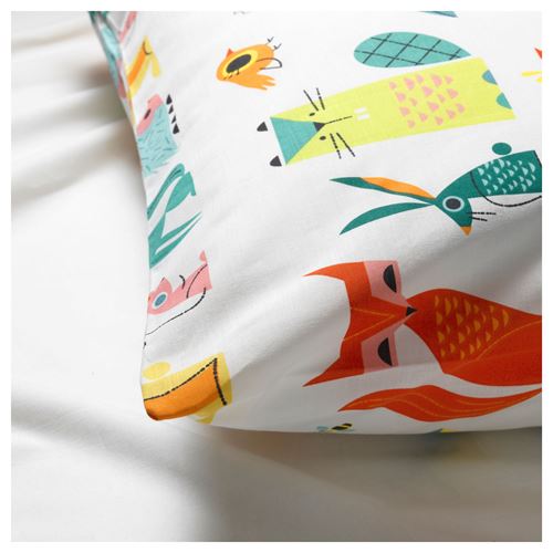 LATTJO, single quilt cover and pillowcase, animal-multicolour, 150x200/50x60 cm