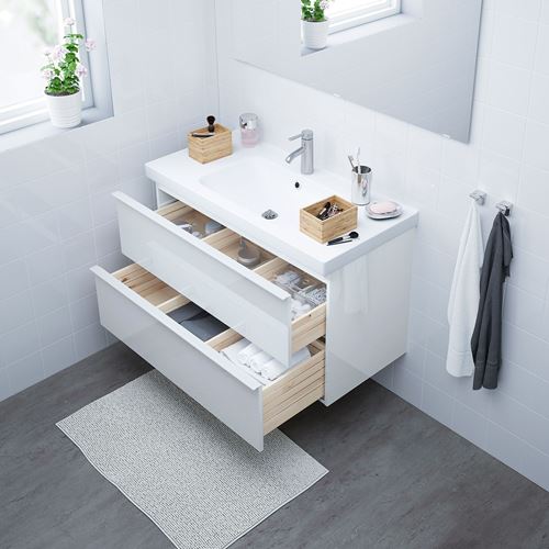 GODMORGON/ODENSVIK, lavabo dolabı, parlak cila beyaz, 103x49x64 cm