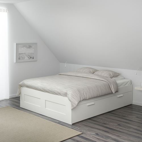 BRIMNES/LURÖY, double bed, white, 140x200 cm