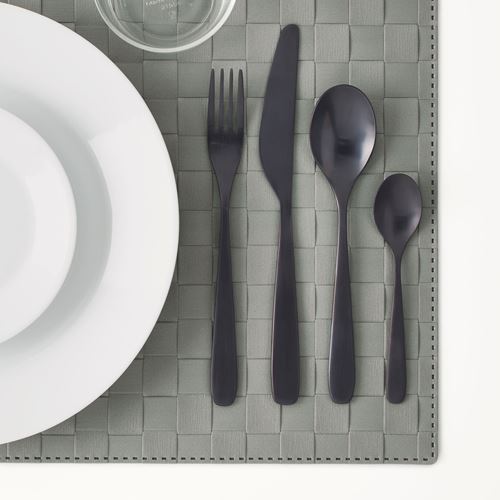 TILLAGD, cutlery set, black