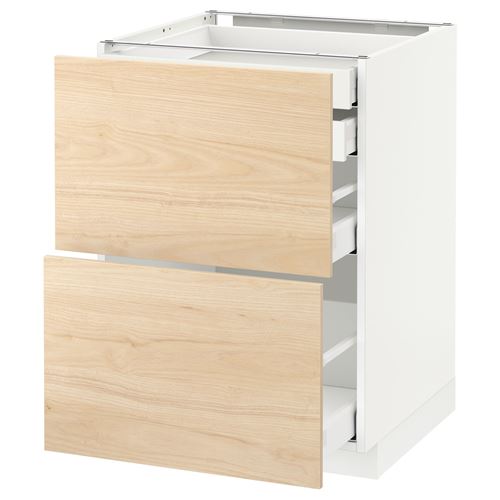 METOD/MAXIMERA, base cabinet with drawers, ASKERSUND light ash effect, 60x60 cm