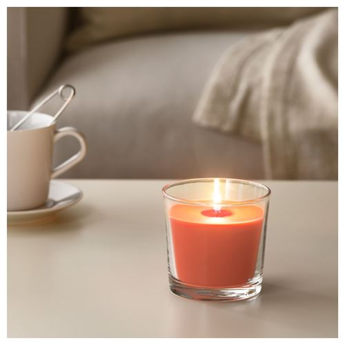 SINNLIG, scented candle in glass, orange, 9 cm