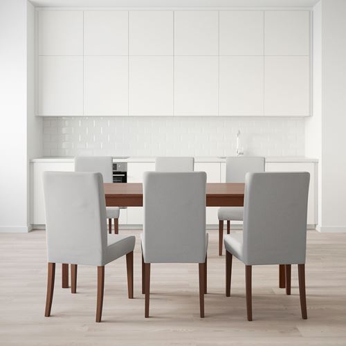 EKEDALEN/HENRIKSDAL, yemek masası takımı, kahverengi-Orrsta açık gri, 6 sandalyeli