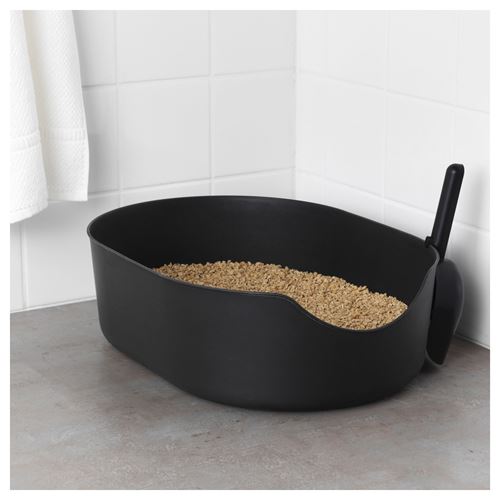 LURVIG, kedi tuvalet kabı, siyah, 37x51 cm