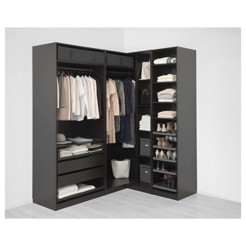 PAX, add-on corner unit with 4 shelves, blackbrown, 53x35x236 cm