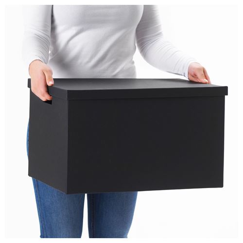 TJENA, box with lid, black, 50x35x30 cm