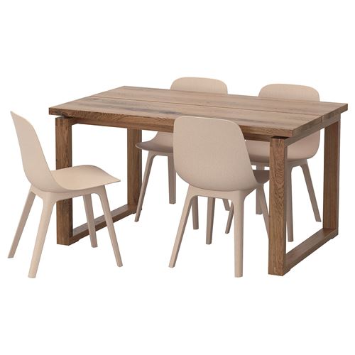 MÖRBYLANGA/ODGER, yemek masası takımı, kahverengi-beyaz-bej, 4 sandalyeli