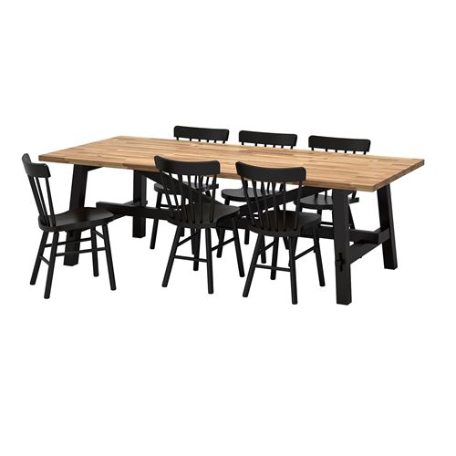 SKOGSTA/NORRARYD, yemek masası takımı, akasya-siyah, 6 sandalyeli