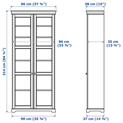 LIATORP, glass-door cabinet, white, 96x214 cm