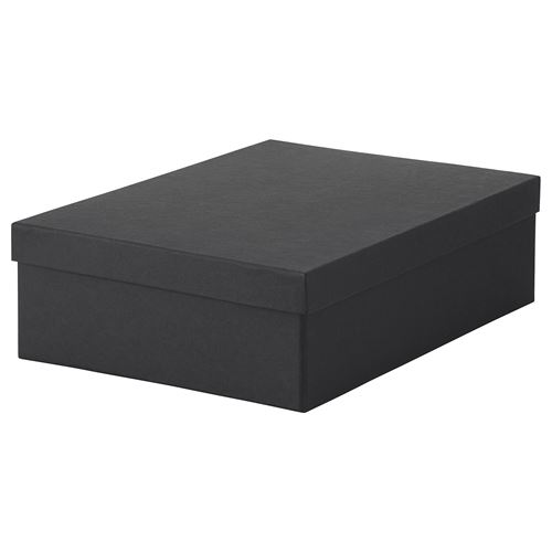 TJENA, box with lid, black, 25x35x10 cm