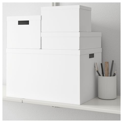 TJENA, kapaklı kutu, beyaz, 25x35x10 cm