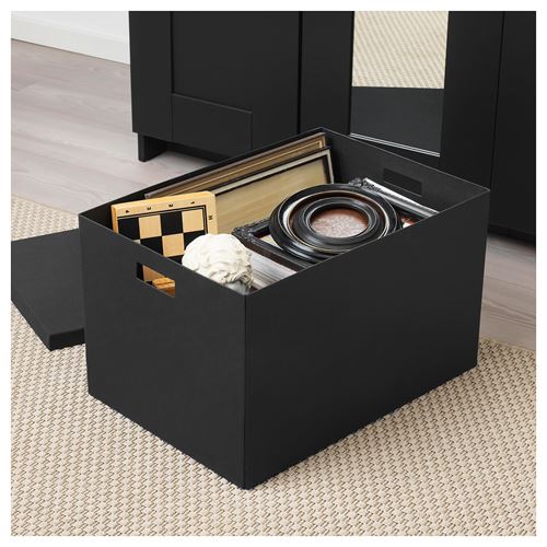 TJENA, kapaklı kutu, siyah, 50x35x30 cm