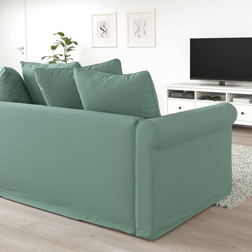 GRÖNLID, 3-seat sofa and chaise longue, ljungen light green