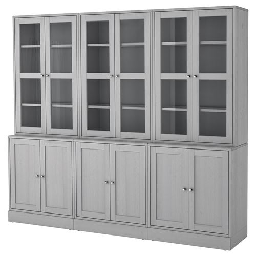 HAVSTA, glass-door cabinet, grey, 243x212x47 cm