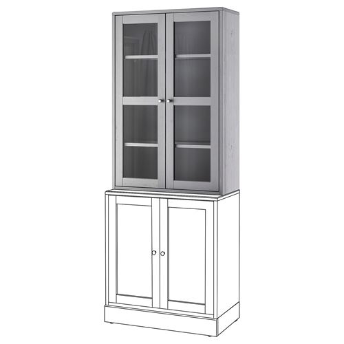 HAVSTA, glass-door cabinet, grey, 81x123x35 cm