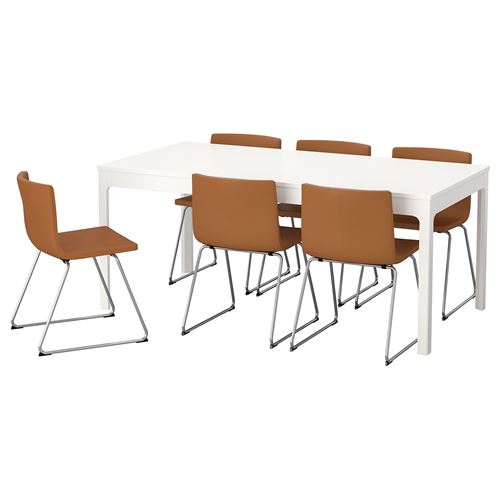EKEDALEN/BERNHARD, yemek masası takımı, beyaz-mjuk altın-kahverengi, 6 sandalyeli