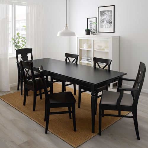 INGATORP/INGOLF, yemek masası takımı, siyah-nolhaga gri-bej, 6 sandalyeli
