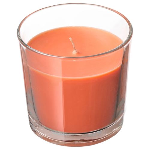 SINNLIG, scented candle in glass, orange, 9 cm
