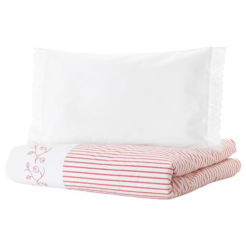 GULSPARV, quilt cover/pillowcase for cot, striped-red, 110x125/35x55 cm
