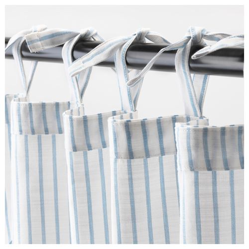 GULSPARV, curtains with tie-backs, 1 pair, stripe blue-white, 120x300 cm