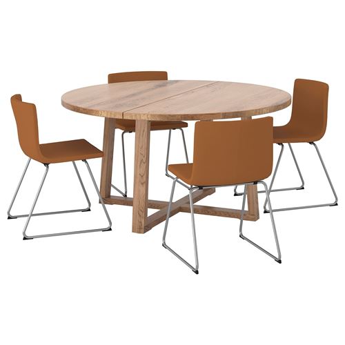  MÖRBYLANGA/BERNHARD yemek masası takımı, meşe kaplama kahverengi vernikli-mjuk altın-kahverengi