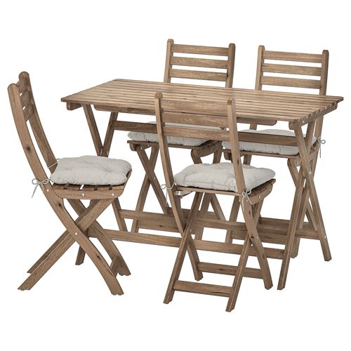 ASKHOLMEN, table+4 folding chairs, light brown